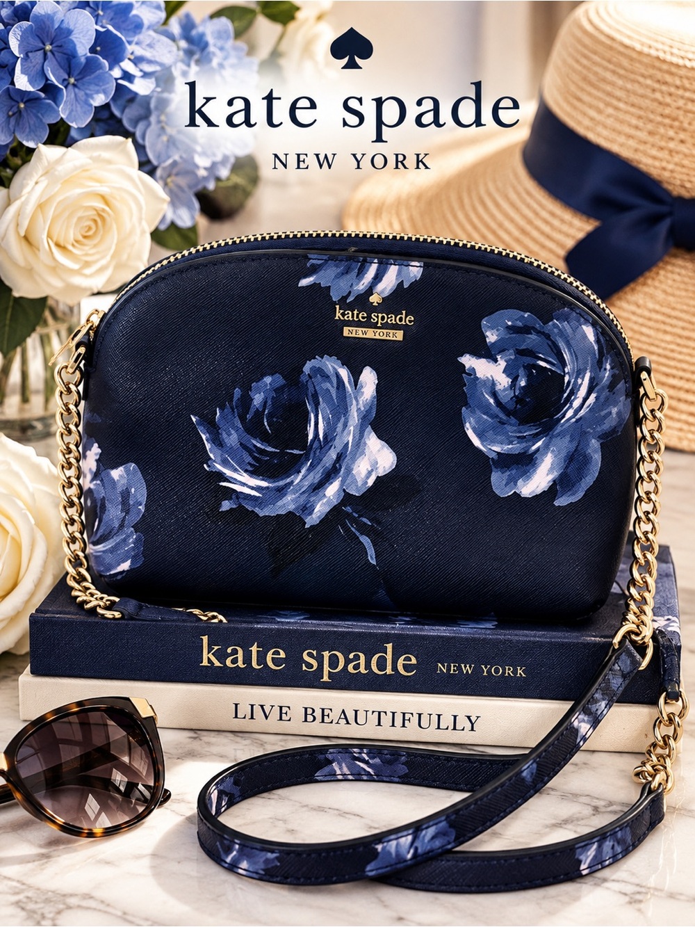 kate spade New York Cameron Street Hilli Navy Blue Night Rose Crossbody